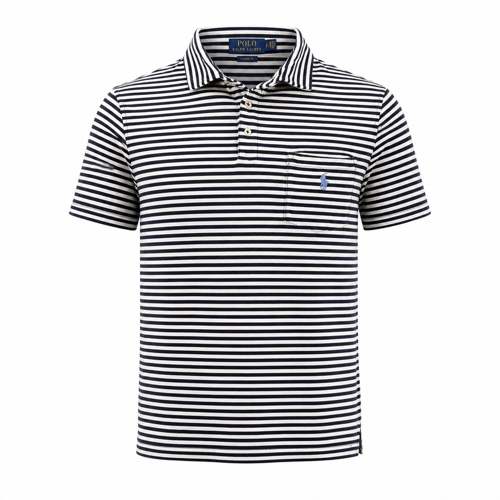 Polo Ralph Lauren Striped Pocket Polo Shirt Men Large Navy White Preppy Coastal